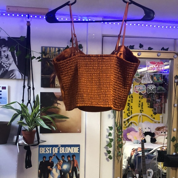 Forever 21 size medium burnt orange satin tank top crop top - Picture 2 of 4